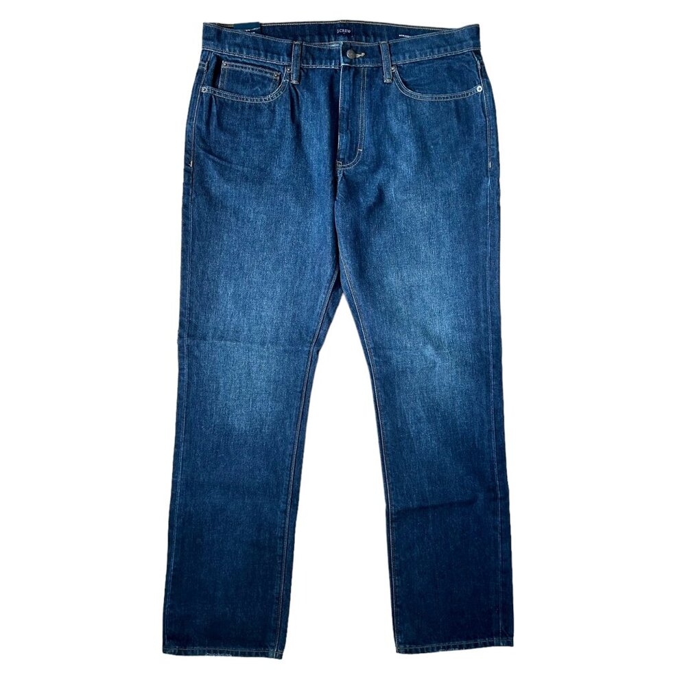 J. Crew Mercantile Straight Jeans 36 x 32 dark wash denim zip fly
